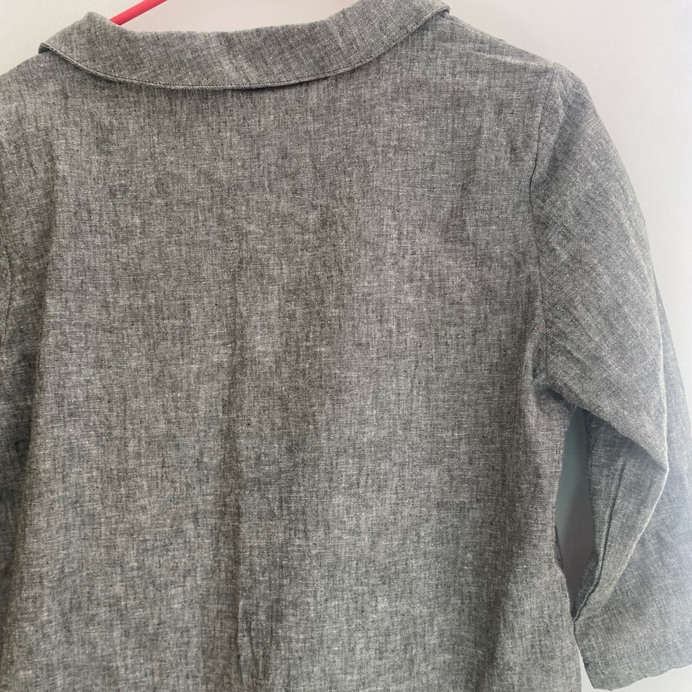 Light Gray Peter Pan Collar 3/4 Sleeve linen Blouse - Picture 3 of 5